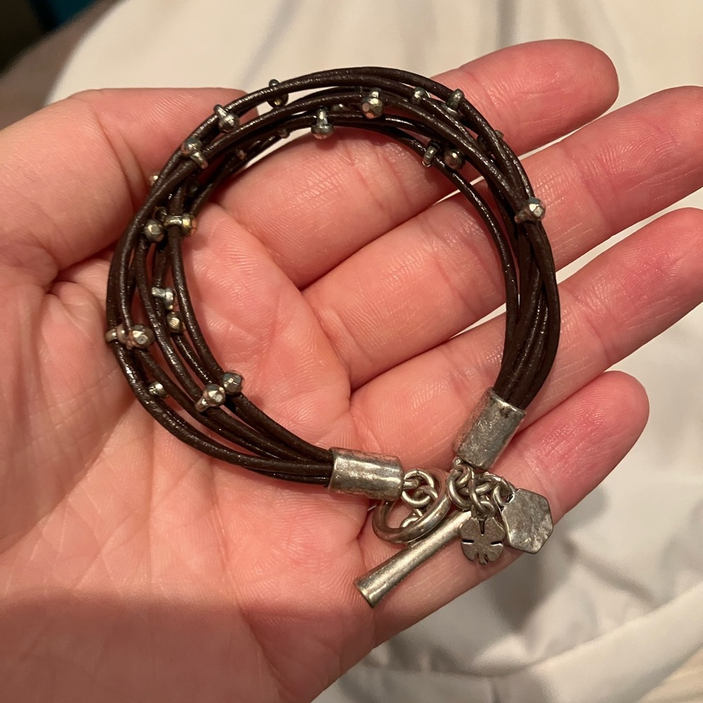 Lucky Brand Multi-Strand Leather Bracelet with Silver Charms